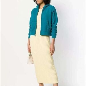 Simon Miller Burke Zip Hoodie Womens 0/XS Teal Cropped Cotton French Terry NEW